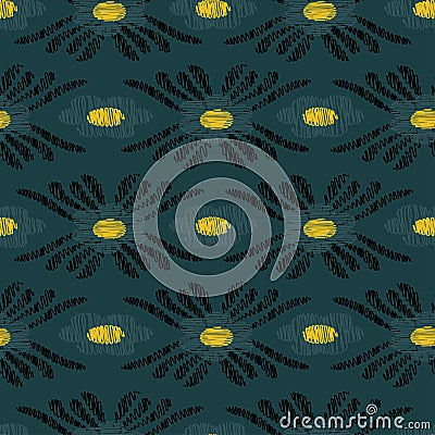 Flowers with yellow dots and dark leaves with textures Vector Illustration